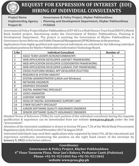 Governance And Policy Project Khyber Pakhtunkhwa Jobs 2022 2024 Job