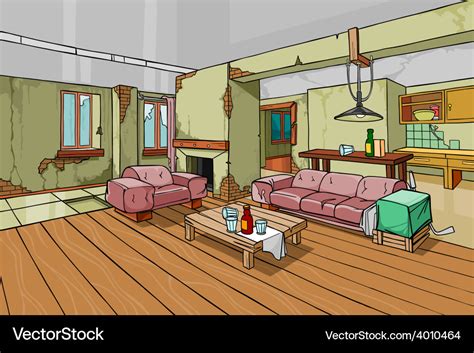 Cartoon Old Shabby Apartment Interior Royalty Free Vector