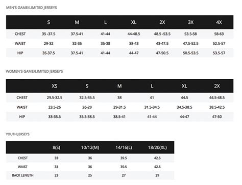 Nfl Football Nfl Team Apparel Brand Size Chart