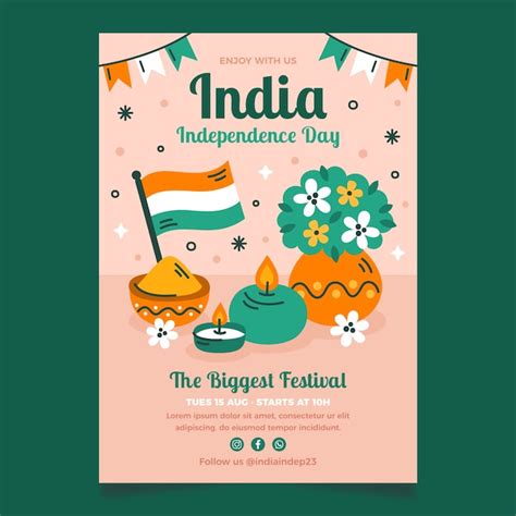 Free Vector Flat Vertical Poster Template For India Independence Day