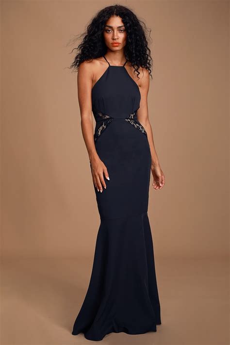 Lovely Navy Blue Dress Mermaid Maxi Dress Lace Dress Lulus