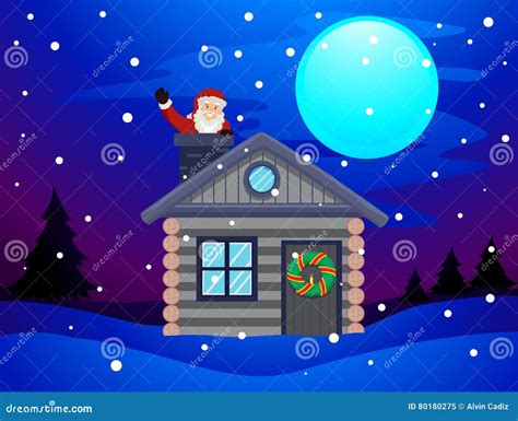 Santa Claus Waving Inside the Chimney House Stock Vector - Illustration ...