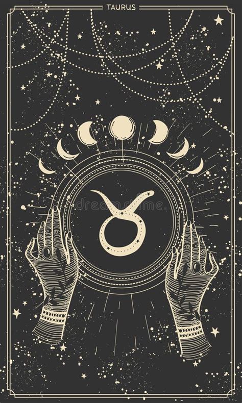 Taurus Zodiac Sign Vintage Astrology Graphic Banner On Mystical Starry Black Background