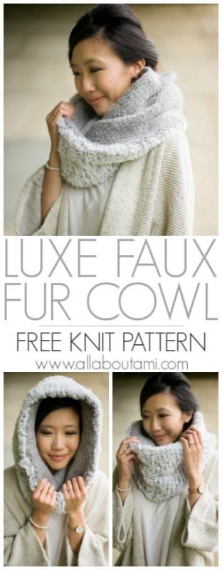 Luxe Faux Fur Cowl Knit Scarf Knitting Patterns Cowl Knitting