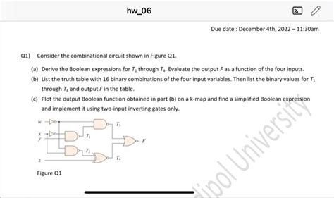 Q1 Consider The Combinational Circuit Shown In Chegg