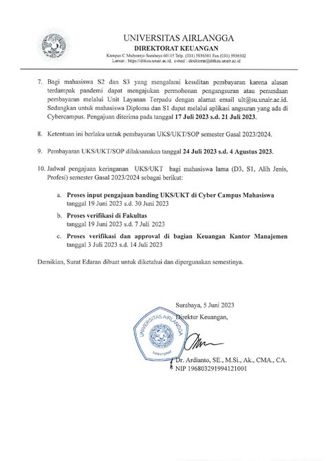 Surat Edaran Pembayaran Ukt Semester Gasal 20232024 Fakultas Ilmu Sosial Dan Ilmu Politik