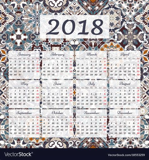 Wall calendar for 12 months 2018 Royalty Free Vector Image