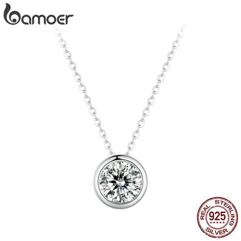 Cheap BAMOER 1 Carat Round Moissanite Necklace D Color VVS1 Lab Grown