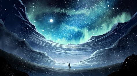 991553 Creature Mountains Snow Stars Surreal Fantasy Art