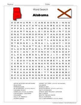 Alabama Word Search Puzzle U S States Geography Activity Grades 4