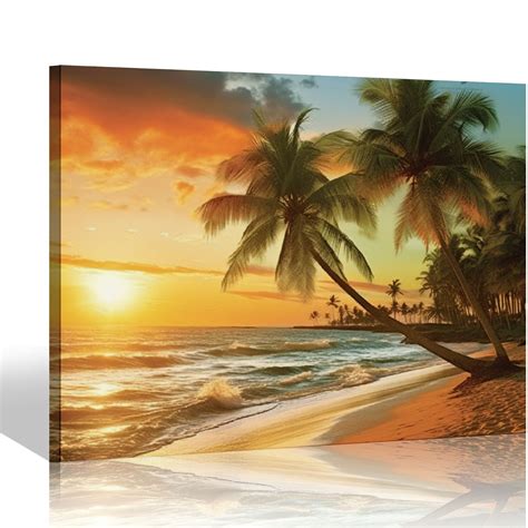 COMIO Beach Wall Art For Living Room Ocean Canvas Tropical Palm Tree