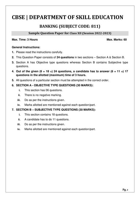 Cbse Class 12 Banking Skill Education Sample Papers 2023 Indcareer Docs