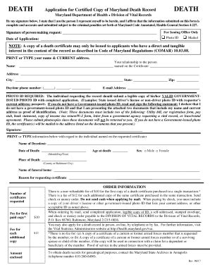 2017-2023 Form MD Application for Certified Copy of Maryland Death ...