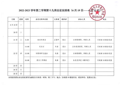 2022 2023学年第二学期第十九周会议安排表