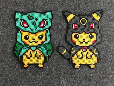 Pikachu Bulbasaur And Pikachu Umbreon Etsy Denmark Pokemon Bead Hama Beads Design Perler