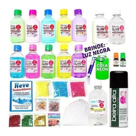 Kit Completo Para Fazer Slime Colas Coloridas Cola Neon E Luz Negra