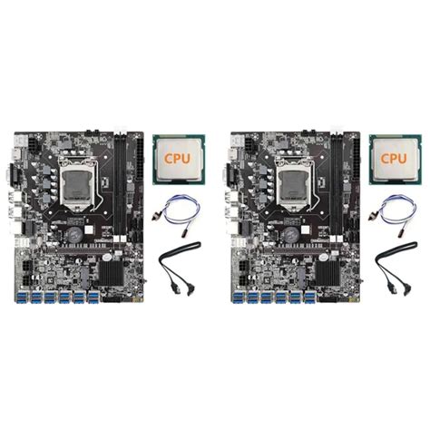 2X B75 12X USB3 0 Mining Motherboard With Random CPU Switch Cable SATA