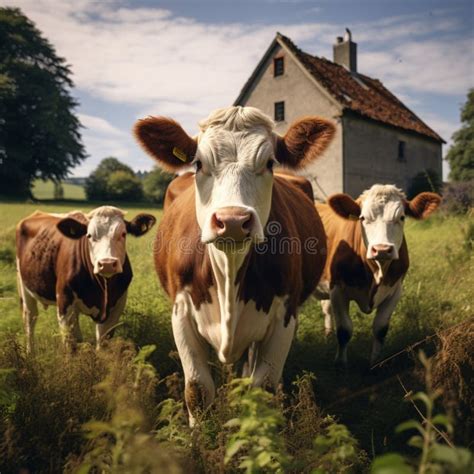 Imagen De La Granja De Ganado Retrato De La Familia De Vacas Frente A