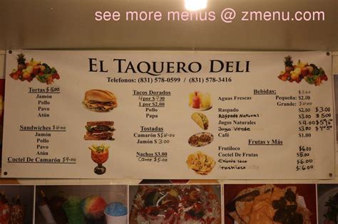 Menu At El Taquero Deli Pub Bar King City C Broadway St Ste