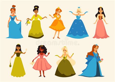 Vector Set Of Characters Fairy Princesses Or Girls In Royals Dresses