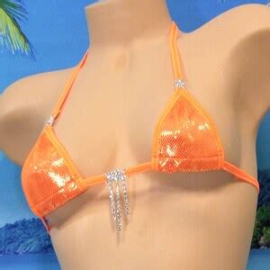 Mini Micro Bikini With Rhinestones Choice Of Bottoms Hot Orange