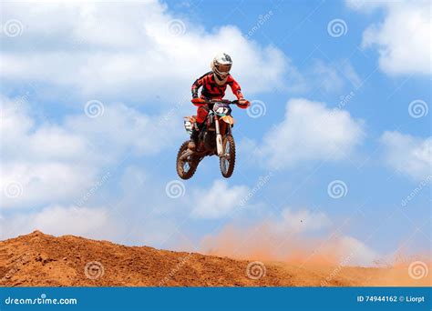 Motocross Rider And Bike Clearing A Tabletop Jump Editorial Photography