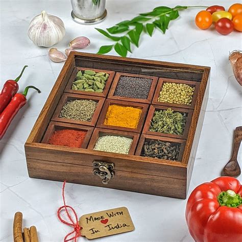 Wooden Spice Box Masala Dabba Masala Dani Handcrafted in - Etsy