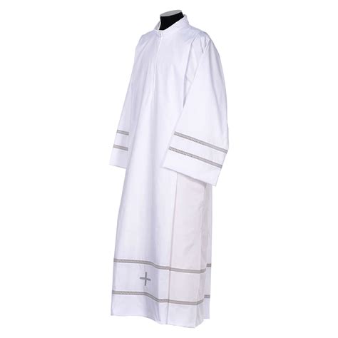 White Liturgical Alb With Cross And Gigliuccio Hemstitch Online Sales