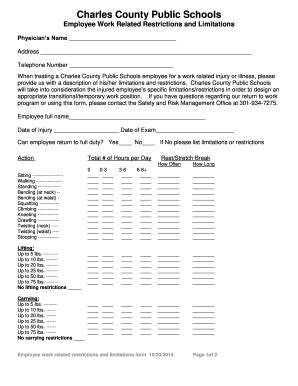 Fillable Online Employee Work Related Restrictions And Limitations Fax