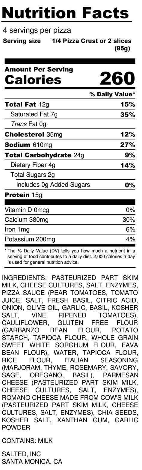 Nutrition Label — Califlower Pizza