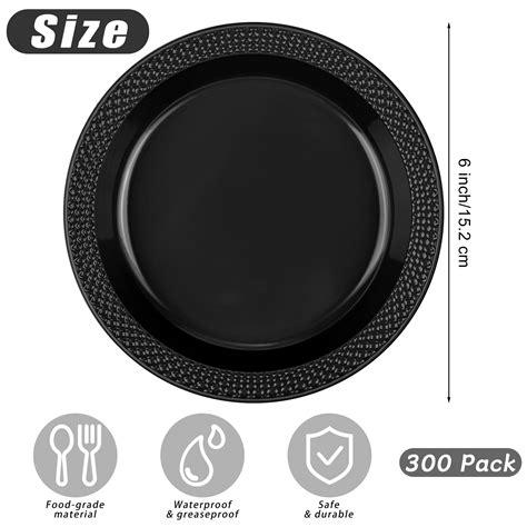 Breroa Pieces Black Plastic Plates Inch Disposable Round Dessert