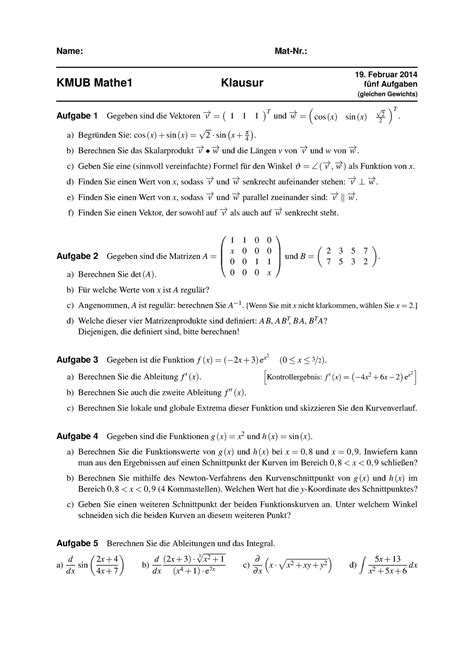 Klausur Name Mat Nr Kmub Mathe Klausur Februar