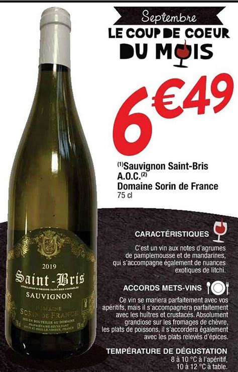 Promo Sauvignon Saint Bris Aoc Domaine Sorin De France Chez Cora