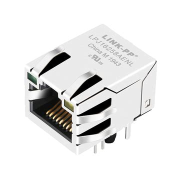 RJ45 PoE Connector with 10/100 Base-T Integrated Magnetics Single Port Tab Up Green/Yellow Led