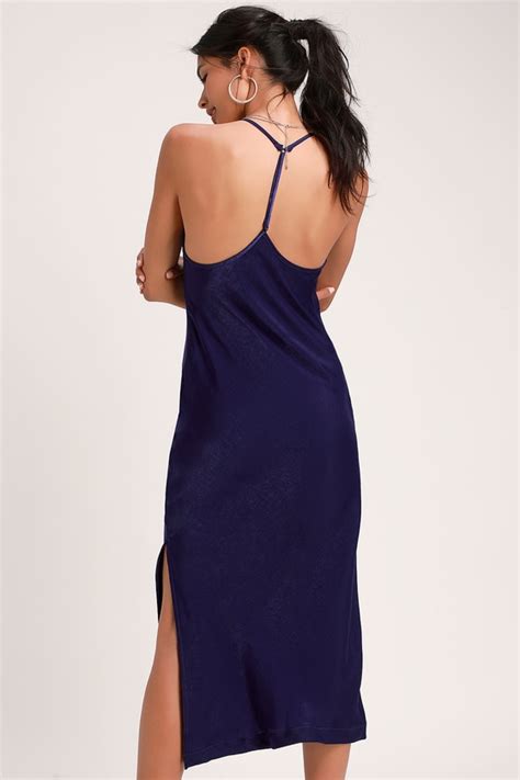 Sexy Royal Blue Slip Dress Satin Slip Dress Midi Slip Dress Lulus