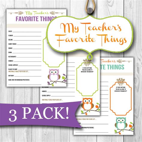 Teachers Favorite Things List 3 Pack Print At Home Etsy