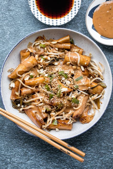 Stir-Fried Rice Noodle Rolls with Peanut Butter Sauce | aheadofthyme ...