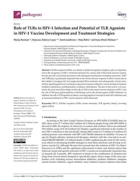 PDF Role Of TLRs In HIV 1 Infection And Potential Of TLR Agonists In