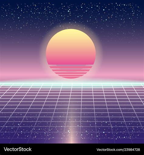 Synthwave retro futuristic landscape with sun Vector Image