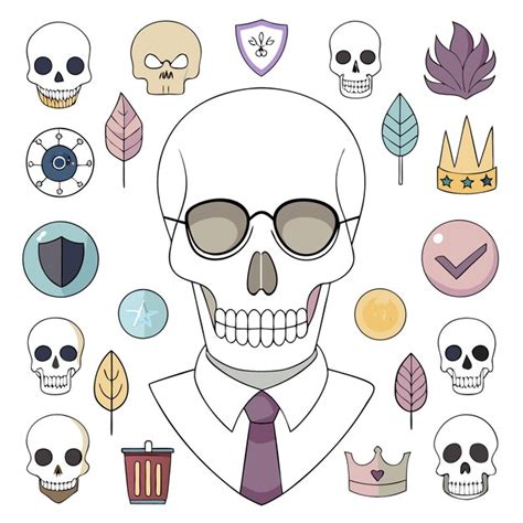 Cartoon Skull Wearing Sunglasses And A Tie Surrounded By Various Icons