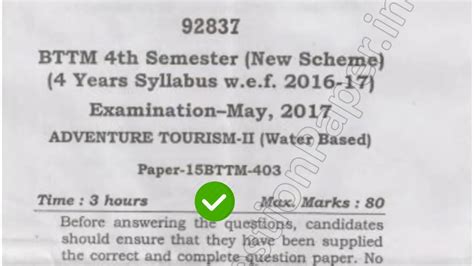 2017 Mdu Bttm 4th Sem Adventure Tourism Question Paper Youtube