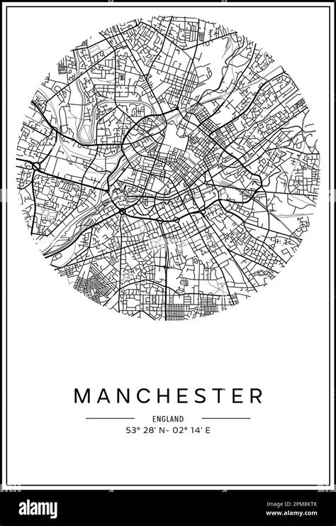 Black And White Printable Manchester City Map Poster Design Vector