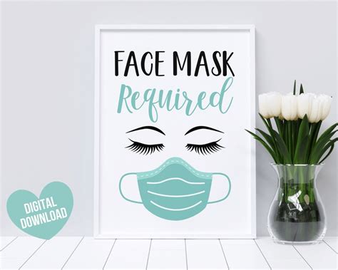 Face Mask Sign Please Wear A Mask Sign Printable Face Mask Etsy