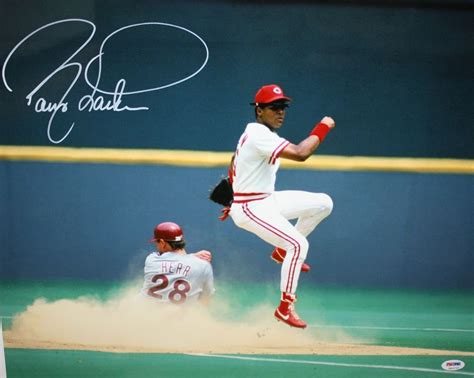 Barry Larkin Autographed 16x20 Cincinnati Reds In Air Photo Psa Dna Auth