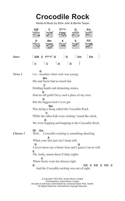 Crocodile Rock by Elton John - Guitar Chords/Lyrics - Guitar Instructor