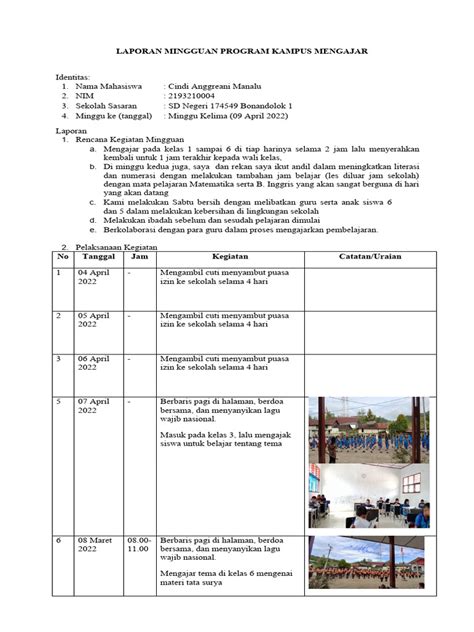 Laporan Mingguan 5 Program Kampus Mengajar Pdf