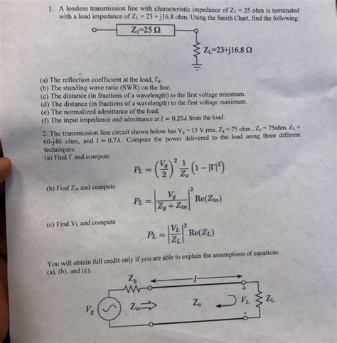 Solved A Lossless Transmission Line With Characteristic Chegg