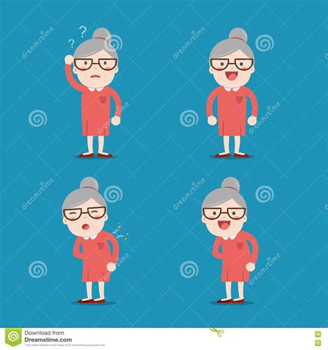 Vieille Madame Grand Maman Dans 4 Poses Différentes Illustration De Vecteur Illustration Du