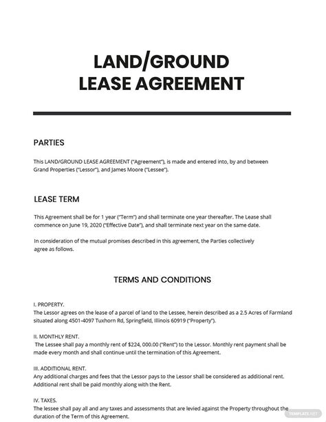 Land Ground Lease Agreement Template Google Docs Word Apple Pages