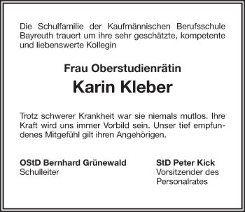 Traueranzeigen Von Karin Kleber Nordbayerischer Kurier